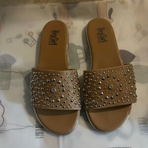 Corkys Tan Studded Slide Mules